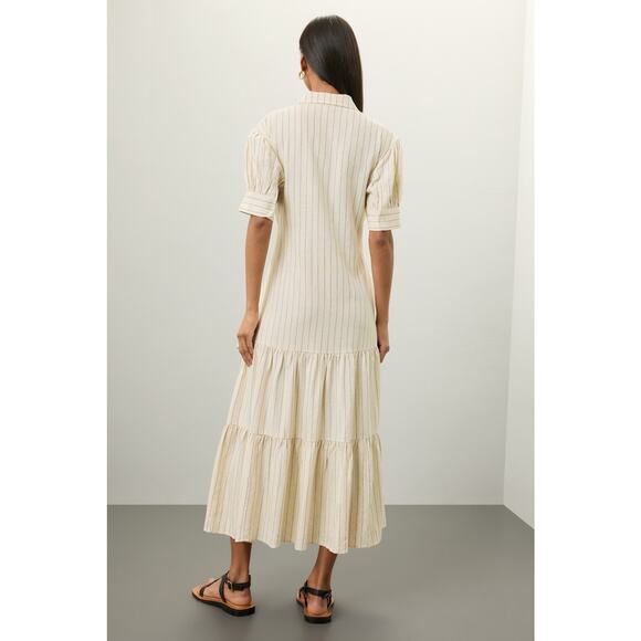 MARISSA WEBB x RTR Off White Collared Neck Tie Waist Linen Short Sleeve Dress 10 - Picture 2 of 16